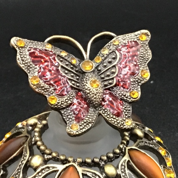 Perfume Bottle Retro Frosted Butterfly enamelled jewelled Lid Perfume Bottle - Picture 4 of 7